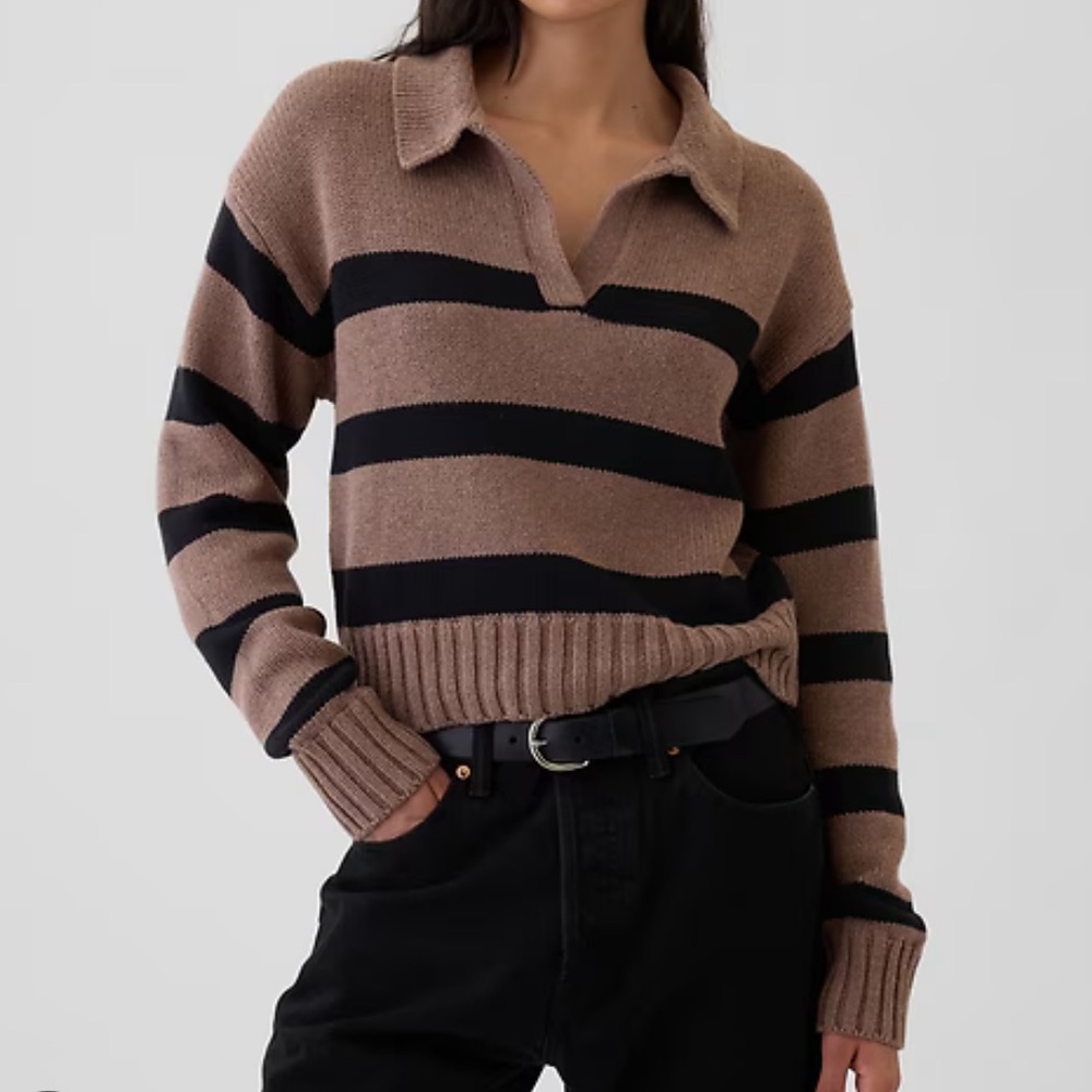 NWOT GAP Striped Shrunken Polo Sweater, 100% Cotton